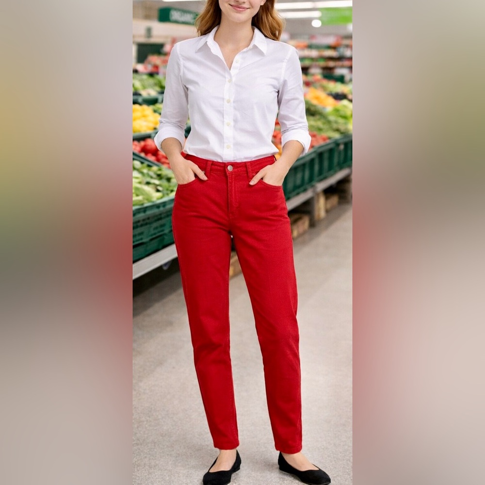 Karen Kane Red Classic Fit Straight-leg Stretch Jeans Size 14